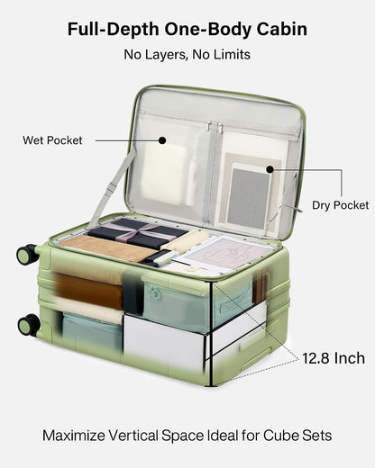 Hardside Expandable Carry On Luggage, 20 Inch Top Opening Trunk Luggages with Spinner Wheels, All-PC Hard Shell Carry-On Suitcase, Lightweight & TSA Airline Approved (Bamboo Green, 46L)