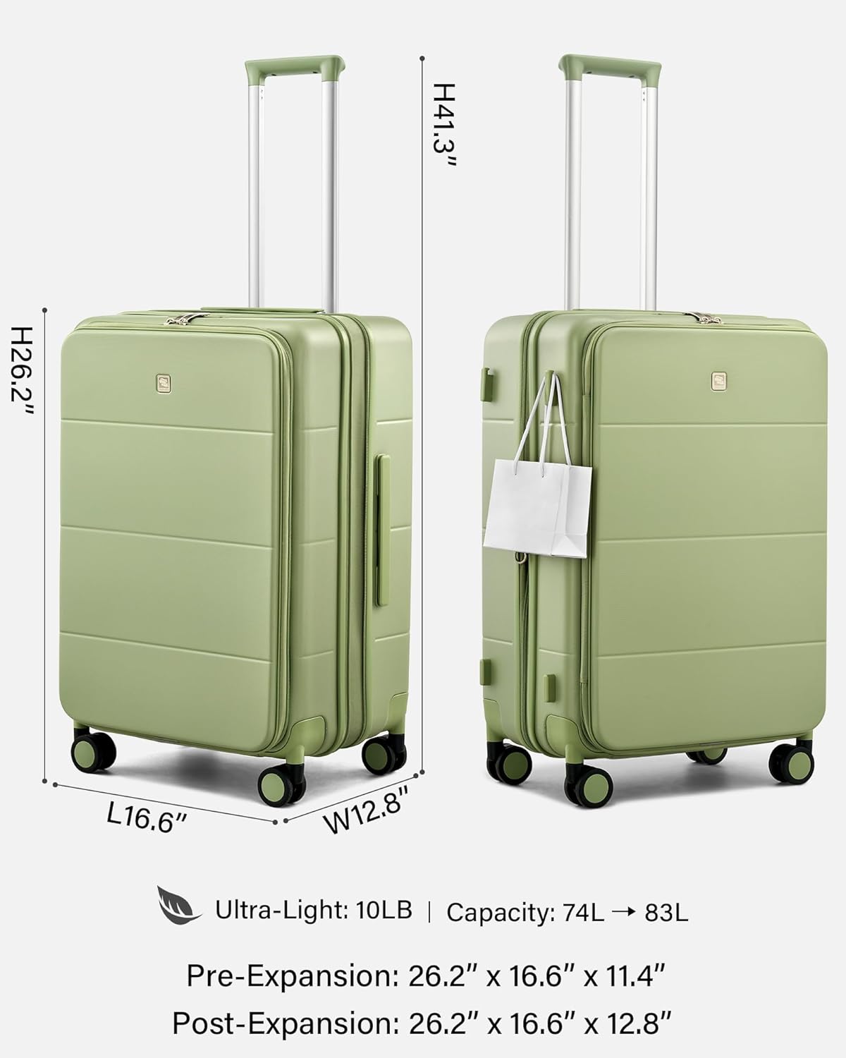 Hardside Expandable Carry On Luggage, 20 Inch Top Opening Trunk Luggages with Spinner Wheels, All-PC Hard Shell Carry-On Suitcase, Lightweight & TSA Airline Approved (Bamboo Green, 46L)