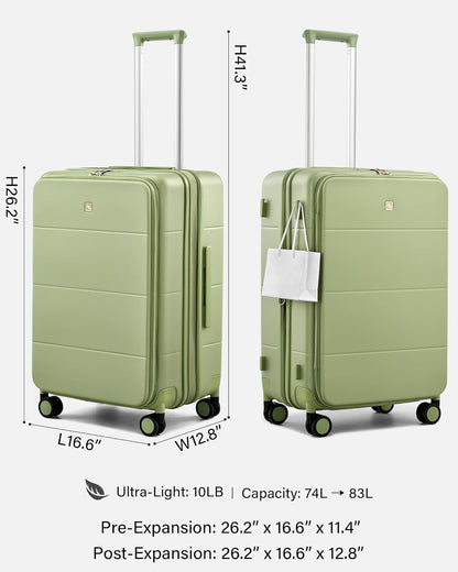 Hardside Expandable Carry On Luggage, 20 Inch Top Opening Trunk Luggages with Spinner Wheels, All-PC Hard Shell Carry-On Suitcase, Lightweight & TSA Airline Approved (Bamboo Green, 46L)