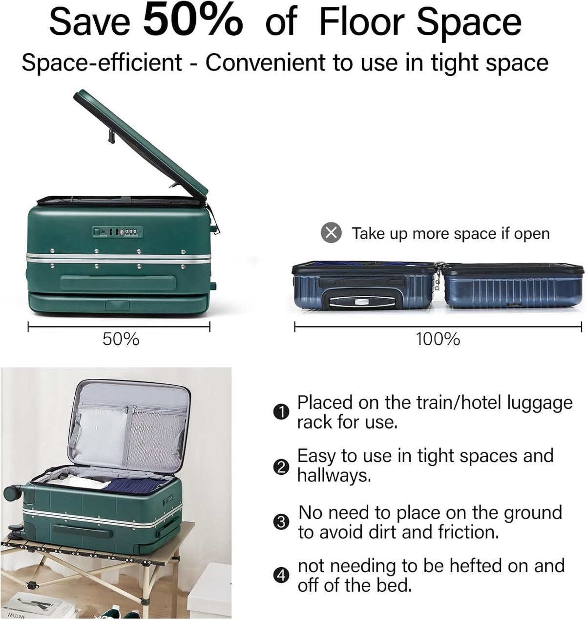 Hardside Expandable Carry On Luggage, 20 Inch Top Opening Trunk Luggages with Spinner Wheels, All-PC Hard Shell Carry-On Suitcase, Lightweight & TSA Airline Approved (Bamboo Green, 46L)