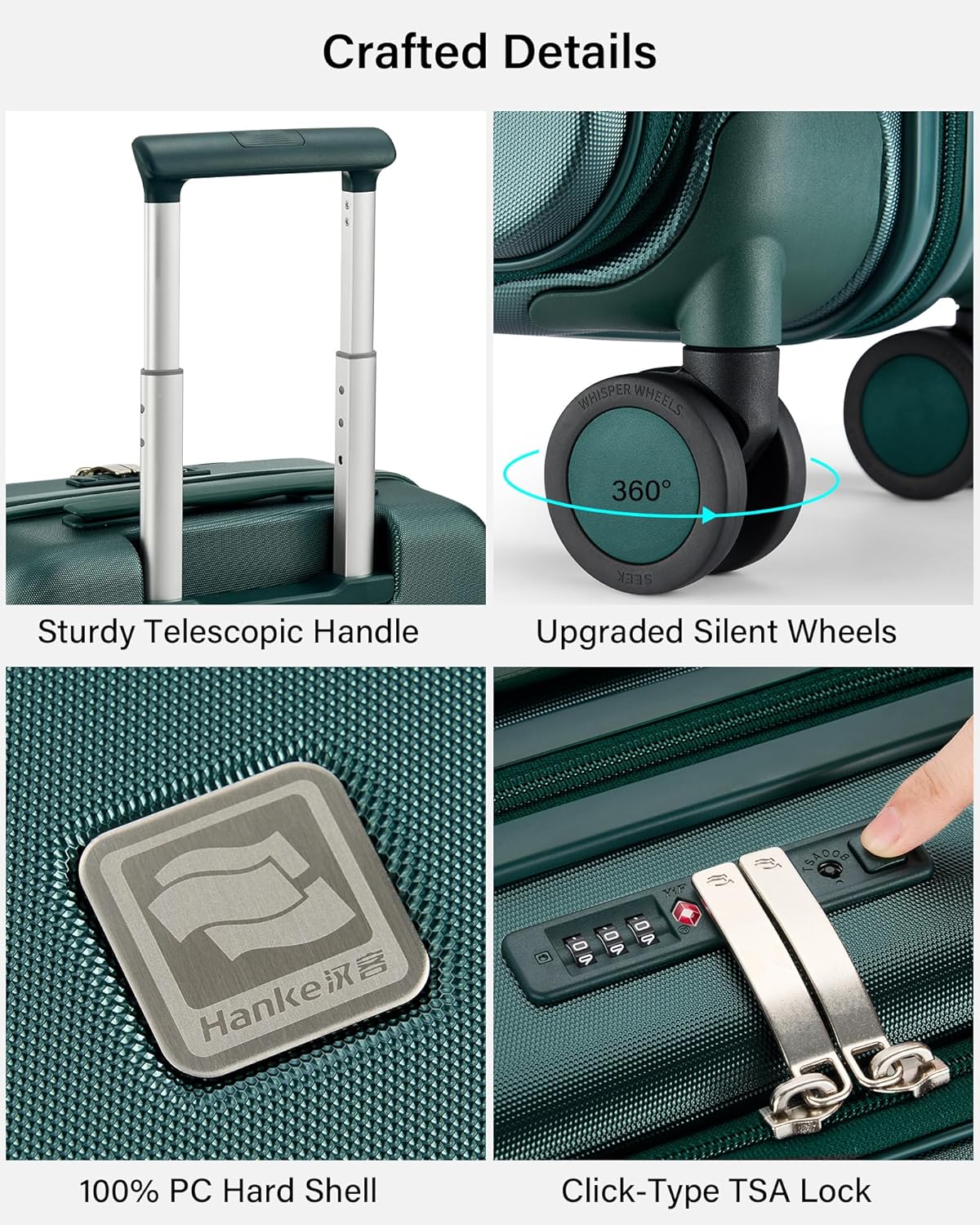 Hardside Expandable Carry On Luggage, 20 Inch Top Opening Trunk Luggages with Spinner Wheels, All-PC Hard Shell Carry-On Suitcase, Lightweight & TSA Airline Approved (Bamboo Green, 46L)