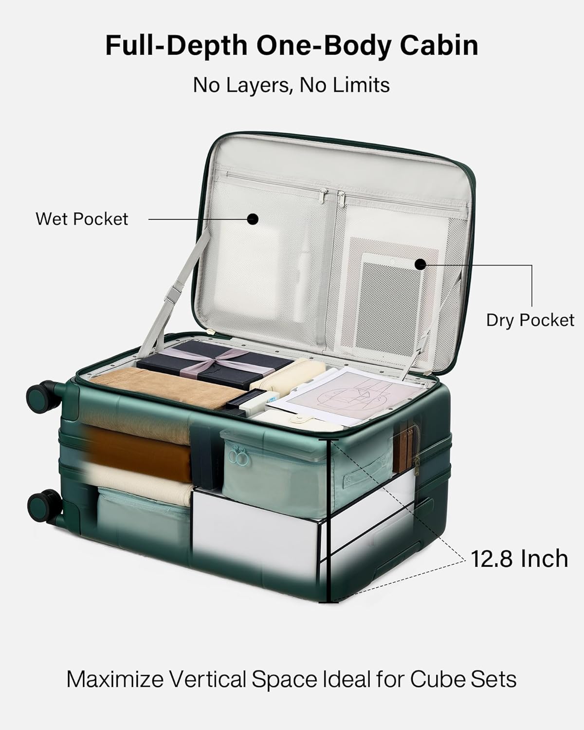 Hardside Expandable Carry On Luggage, 20 Inch Top Opening Trunk Luggages with Spinner Wheels, All-PC Hard Shell Carry-On Suitcase, Lightweight & TSA Airline Approved (Bamboo Green, 46L)