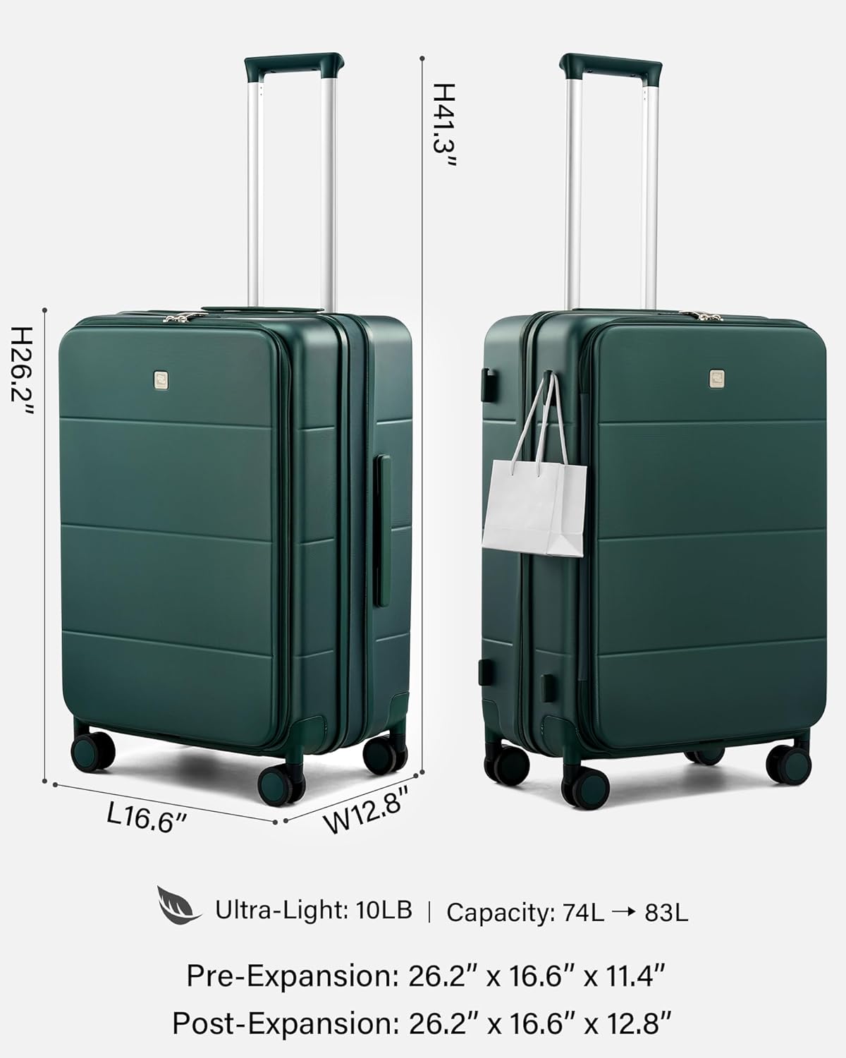 Hardside Expandable Carry On Luggage, 20 Inch Top Opening Trunk Luggages with Spinner Wheels, All-PC Hard Shell Carry-On Suitcase, Lightweight & TSA Airline Approved (Bamboo Green, 46L)