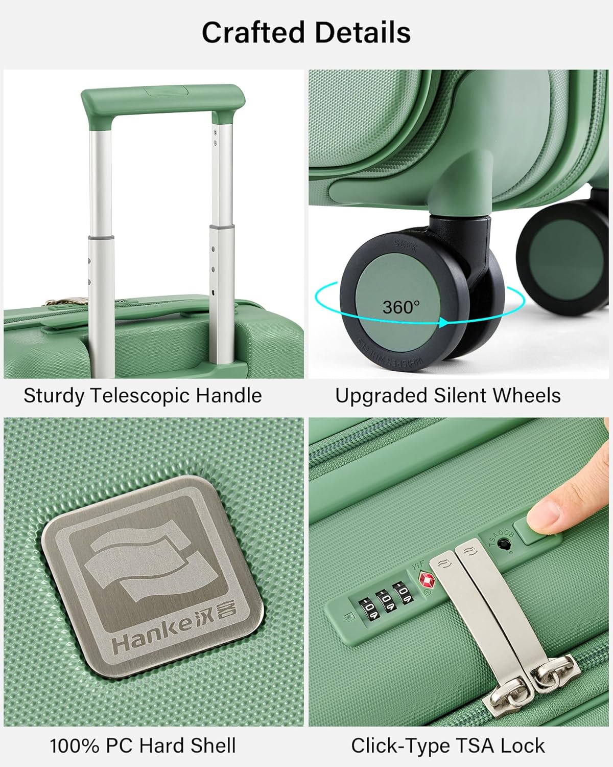 Hardside Expandable Carry On Luggage, 20 Inch Top Opening Trunk Luggages with Spinner Wheels, All-PC Hard Shell Carry-On Suitcase, Lightweight & TSA Airline Approved (Bamboo Green, 46L)