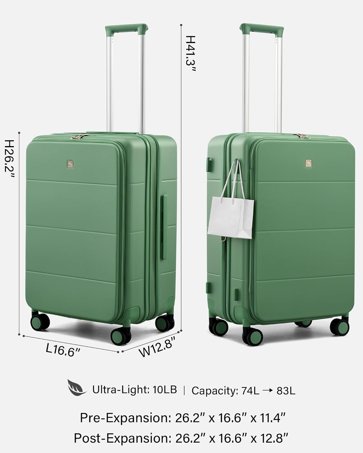 Hardside Expandable Carry On Luggage, 20 Inch Top Opening Trunk Luggages with Spinner Wheels, All-PC Hard Shell Carry-On Suitcase, Lightweight & TSA Airline Approved (Bamboo Green, 46L)