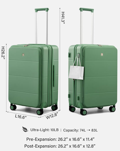 Hardside Expandable Carry On Luggage, 20 Inch Top Opening Trunk Luggages with Spinner Wheels, All-PC Hard Shell Carry-On Suitcase, Lightweight & TSA Airline Approved (Bamboo Green, 46L)