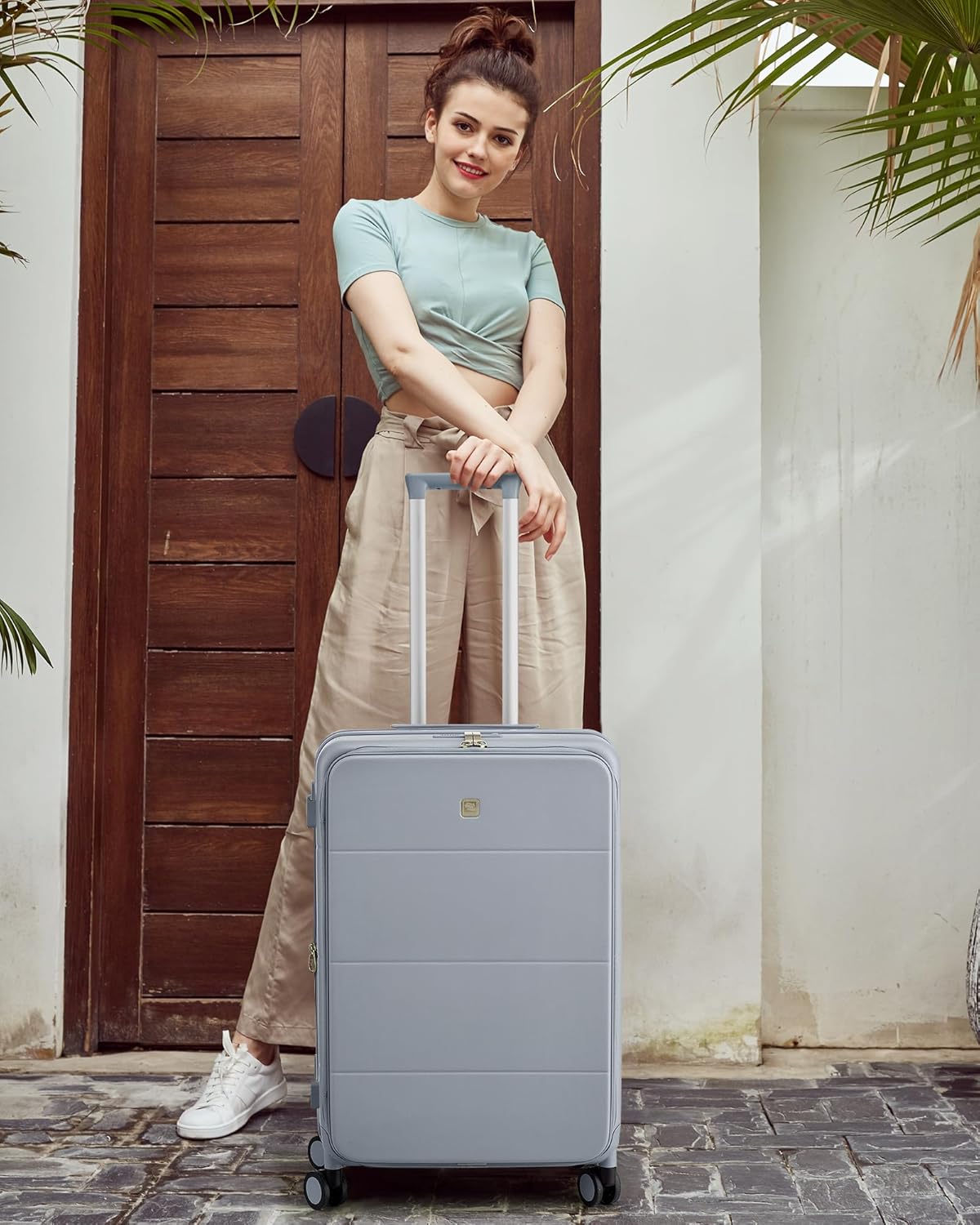 Hardside Expandable Carry On Luggage, 20 Inch Top Opening Trunk Luggages with Spinner Wheels, All-PC Hard Shell Carry-On Suitcase, Lightweight & TSA Airline Approved (Bamboo Green, 46L)