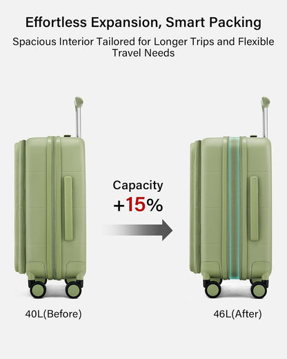 Hardside Expandable Carry On Luggage, 20 Inch Top Opening Trunk Luggages with Spinner Wheels, All-PC Hard Shell Carry-On Suitcase, Lightweight & TSA Airline Approved (Bamboo Green, 46L)