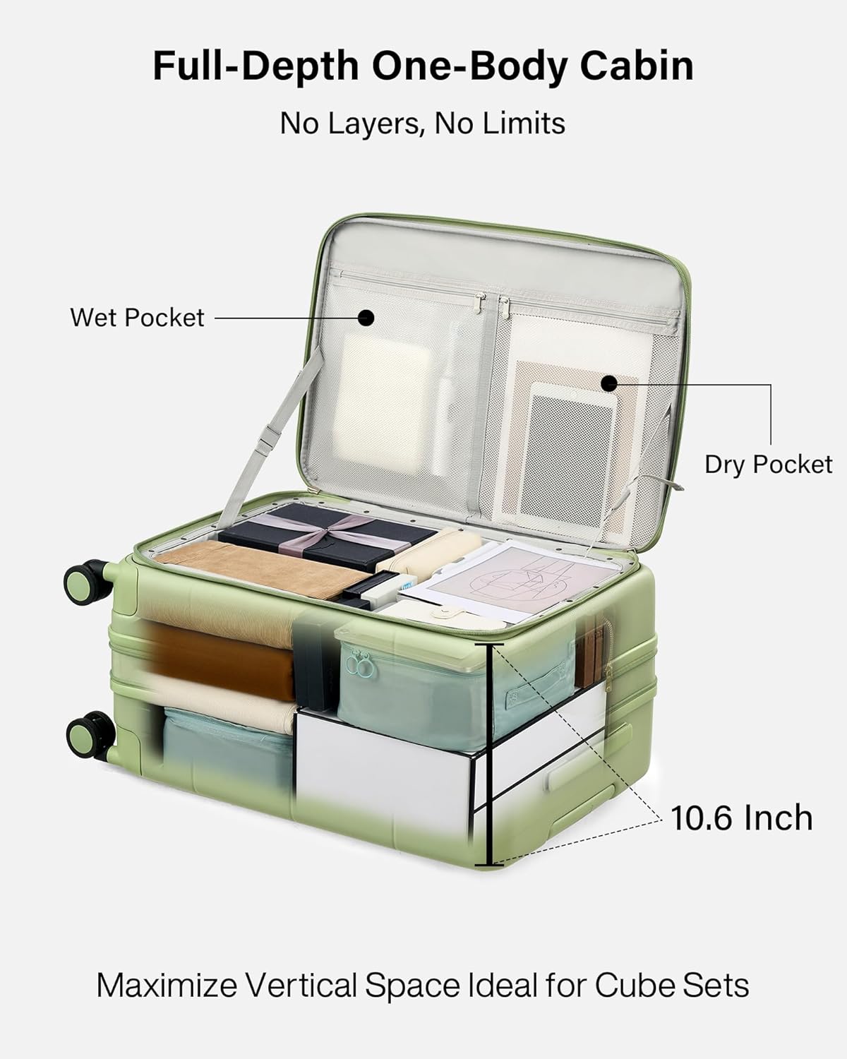 Hardside Expandable Carry On Luggage, 20 Inch Top Opening Trunk Luggages with Spinner Wheels, All-PC Hard Shell Carry-On Suitcase, Lightweight & TSA Airline Approved (Bamboo Green, 46L)