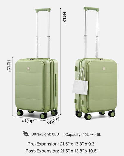 Hardside Expandable Carry On Luggage, 20 Inch Top Opening Trunk Luggages with Spinner Wheels, All-PC Hard Shell Carry-On Suitcase, Lightweight & TSA Airline Approved (Bamboo Green, 46L)