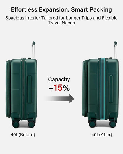 Hardside Expandable Carry On Luggage, 20 Inch Top Opening Trunk Luggages with Spinner Wheels, All-PC Hard Shell Carry-On Suitcase, Lightweight & TSA Airline Approved (Bamboo Green, 46L)