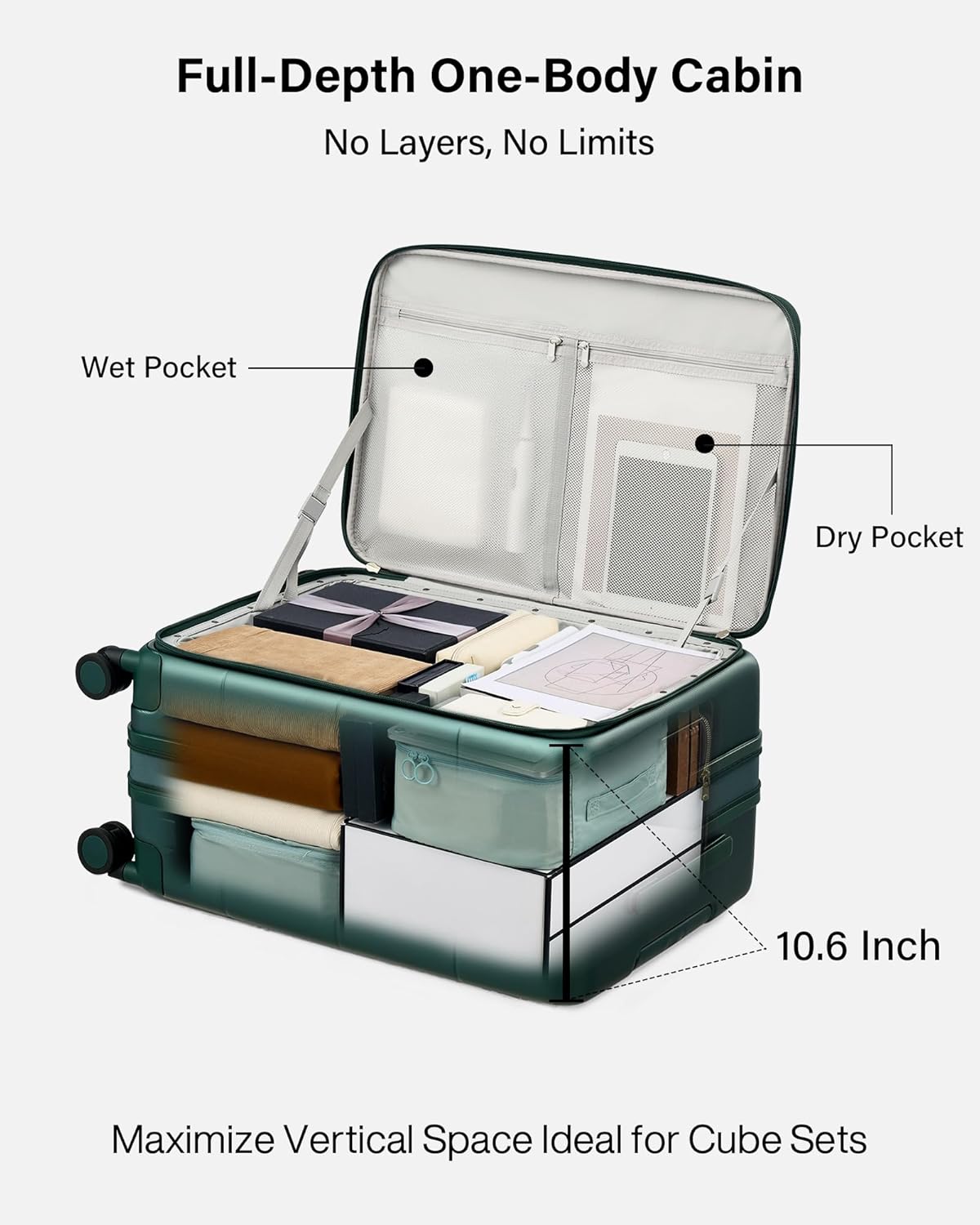 Hardside Expandable Carry On Luggage, 20 Inch Top Opening Trunk Luggages with Spinner Wheels, All-PC Hard Shell Carry-On Suitcase, Lightweight & TSA Airline Approved (Bamboo Green, 46L)