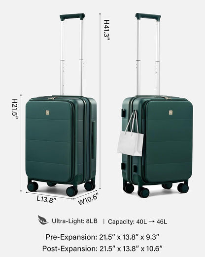 Hardside Expandable Carry On Luggage, 20 Inch Top Opening Trunk Luggages with Spinner Wheels, All-PC Hard Shell Carry-On Suitcase, Lightweight & TSA Airline Approved (Bamboo Green, 46L)