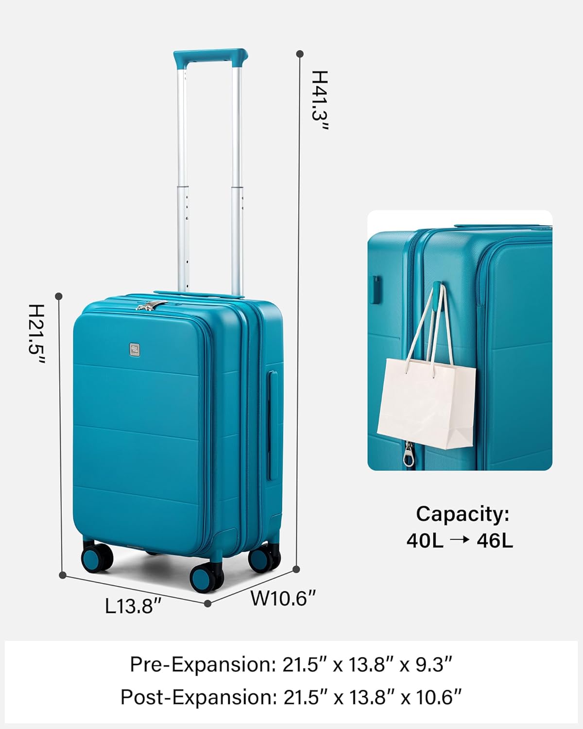 Hardside Expandable Carry On Luggage, 20 Inch Top Opening Trunk Luggages with Spinner Wheels, All-PC Hard Shell Carry-On Suitcase, Lightweight & TSA Airline Approved (Bamboo Green, 46L)