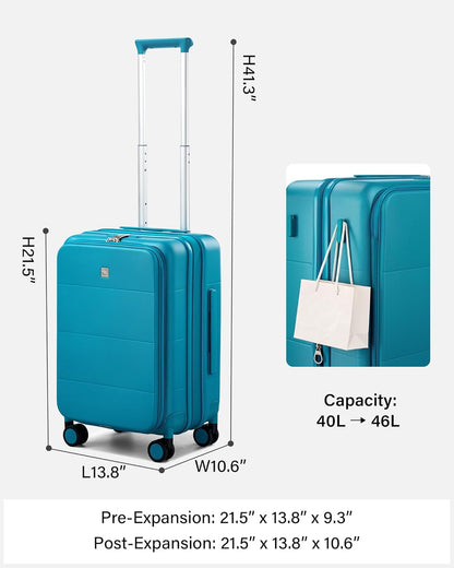 Hardside Expandable Carry On Luggage, 20 Inch Top Opening Trunk Luggages with Spinner Wheels, All-PC Hard Shell Carry-On Suitcase, Lightweight & TSA Airline Approved (Bamboo Green, 46L)