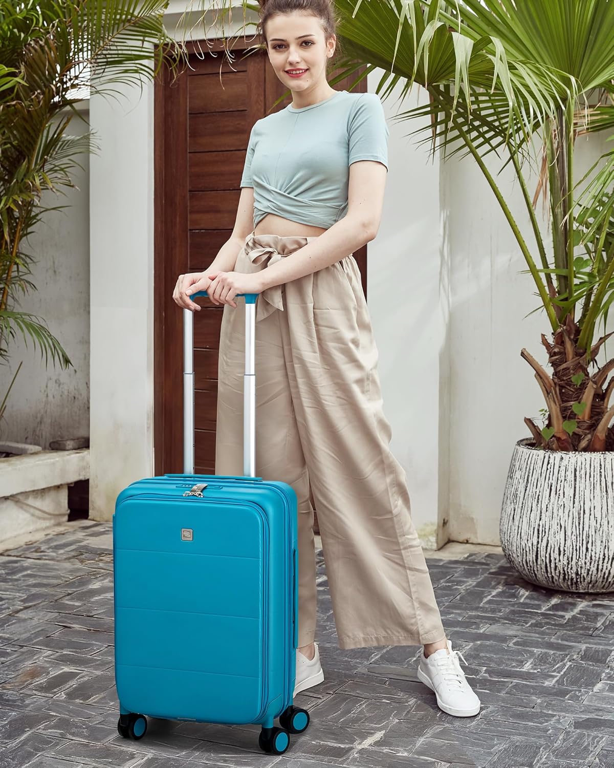 Hardside Expandable Carry On Luggage, 20 Inch Top Opening Trunk Luggages with Spinner Wheels, All-PC Hard Shell Carry-On Suitcase, Lightweight & TSA Airline Approved (Bamboo Green, 46L)