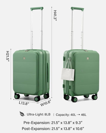 Hardside Expandable Carry On Luggage, 20 Inch Top Opening Trunk Luggages with Spinner Wheels, All-PC Hard Shell Carry-On Suitcase, Lightweight & TSA Airline Approved (Bamboo Green, 46L)