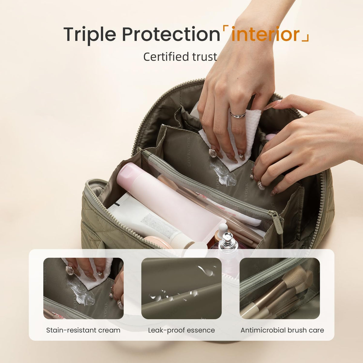 Travel Makeup Bag for Women, 2Pcs Puffer Waterproof Cosmetic Organizer, Large Capacity Pouch Open Flat Small Toiletry Bag with Brush Compartment & Handle (Pink, Medium)