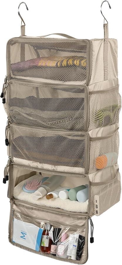 Travel Hanging Packing Cubes with 2 Hooks Hanging Shelves for Luggage Organizers Portable Compression 4 Shelf Closet Carry-on Suitcases Organizers, Small, Black
