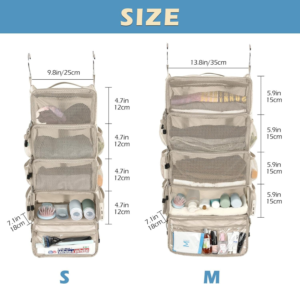 Travel Hanging Packing Cubes with 2 Hooks Hanging Shelves for Luggage Organizers Portable Compression 4 Shelf Closet Carry-on Suitcases Organizers, Small, Black