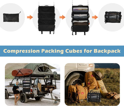 Travel Hanging Packing Cubes with 2 Hooks Hanging Shelves for Luggage Organizers Portable Compression 4 Shelf Closet Carry-on Suitcases Organizers, Small, Black