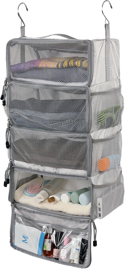Travel Hanging Packing Cubes with 2 Hooks Hanging Shelves for Luggage Organizers Portable Compression 4 Shelf Closet Carry-on Suitcases Organizers, Small, Black