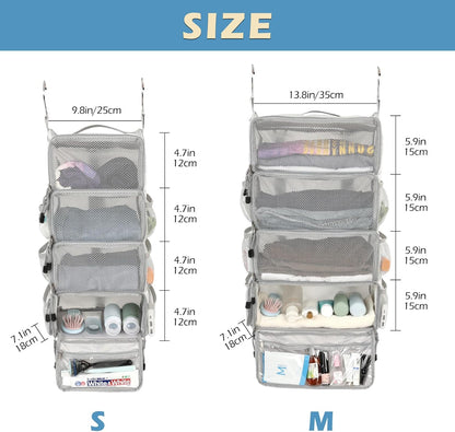 Travel Hanging Packing Cubes with 2 Hooks Hanging Shelves for Luggage Organizers Portable Compression 4 Shelf Closet Carry-on Suitcases Organizers, Small, Black