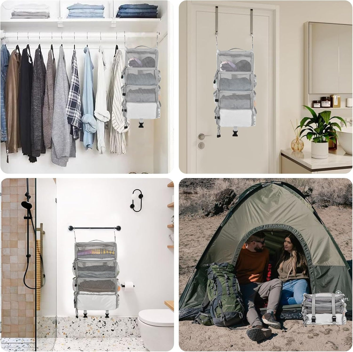 Travel Hanging Packing Cubes with 2 Hooks Hanging Shelves for Luggage Organizers Portable Compression 4 Shelf Closet Carry-on Suitcases Organizers, Small, Black