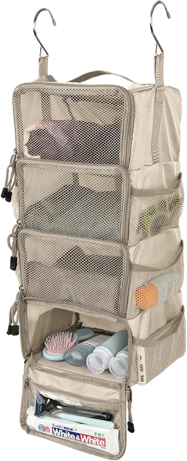 Travel Hanging Packing Cubes with 2 Hooks Hanging Shelves for Luggage Organizers Portable Compression 4 Shelf Closet Carry-on Suitcases Organizers, Small, Black