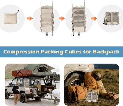 Travel Hanging Packing Cubes with 2 Hooks Hanging Shelves for Luggage Organizers Portable Compression 4 Shelf Closet Carry-on Suitcases Organizers, Small, Black