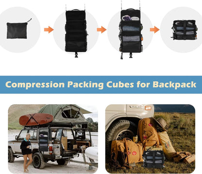 Travel Hanging Packing Cubes with 2 Hooks Hanging Shelves for Luggage Organizers Portable Compression 4 Shelf Closet Carry-on Suitcases Organizers, Small, Black
