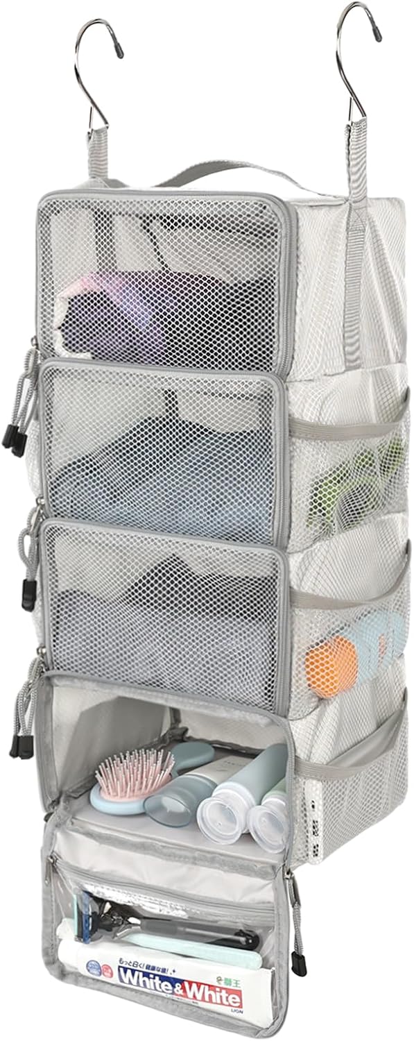 Travel Hanging Packing Cubes with 2 Hooks Hanging Shelves for Luggage Organizers Portable Compression 4 Shelf Closet Carry-on Suitcases Organizers, Small, Black