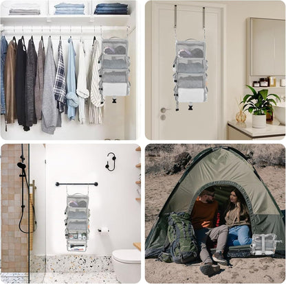 Travel Hanging Packing Cubes with 2 Hooks Hanging Shelves for Luggage Organizers Portable Compression 4 Shelf Closet Carry-on Suitcases Organizers, Small, Black