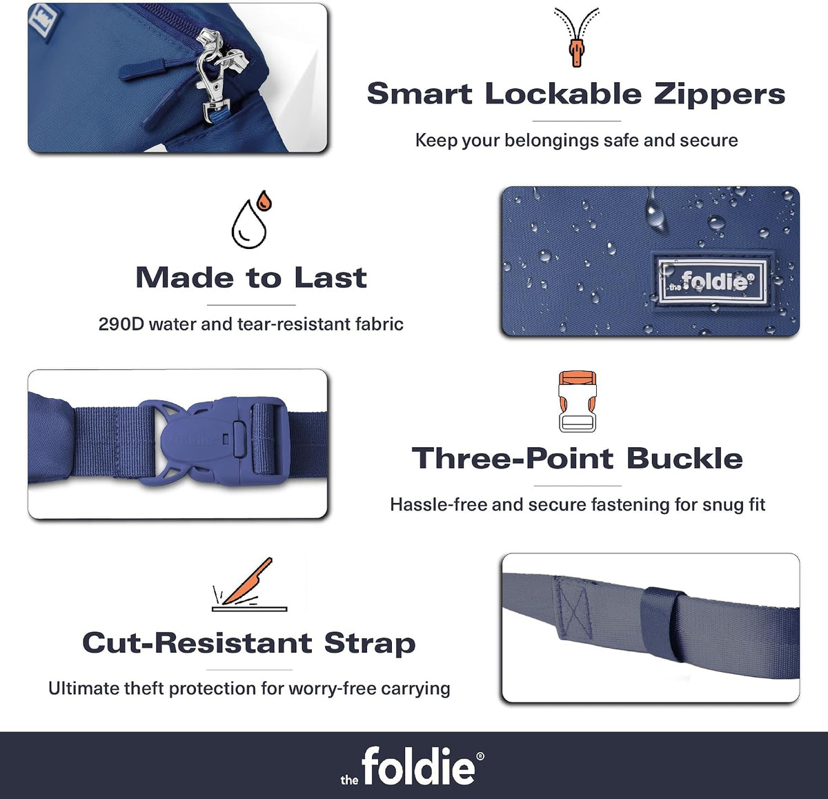 Foldable Crossbody Bags for Women & Men - Anti-Theft RFID-Safe Fanny Pack with Smart Lockable Zippers and Cut-Resistant Strap - Lightweight Waist Pack for Travel & Everyday Use - Orange