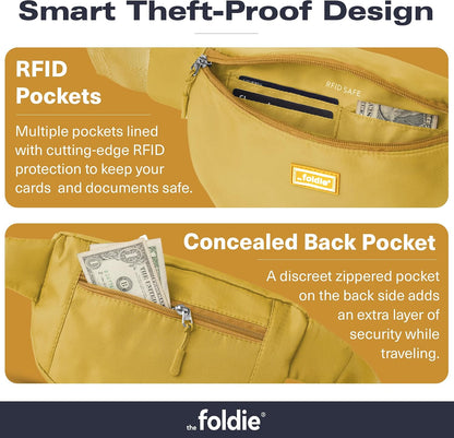 Foldable Crossbody Bags for Women & Men - Anti-Theft RFID-Safe Fanny Pack with Smart Lockable Zippers and Cut-Resistant Strap - Lightweight Waist Pack for Travel & Everyday Use - Orange