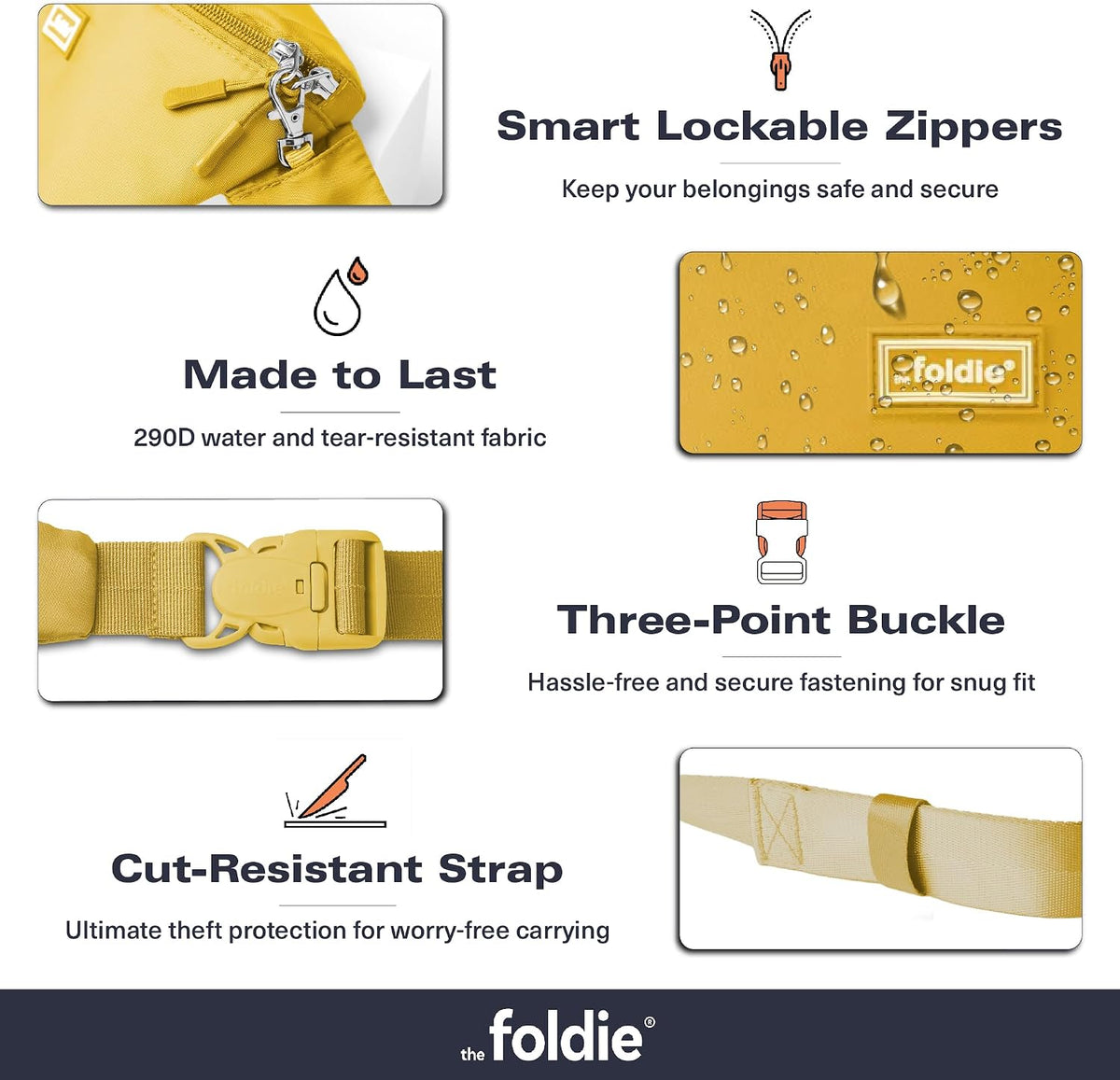 Foldable Crossbody Bags for Women & Men - Anti-Theft RFID-Safe Fanny Pack with Smart Lockable Zippers and Cut-Resistant Strap - Lightweight Waist Pack for Travel & Everyday Use - Orange