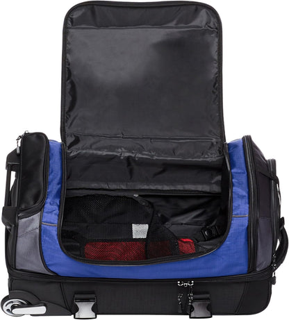 35-inch Large Rolling Duffel Bag with Wheels and Handle, Travel Duffle with Durable Ripstop Polyester Material, 2 Layers of Storage Space, Multiple Interior and Exterior Pockets, Black