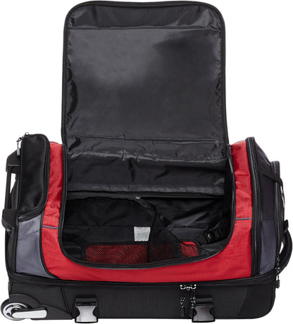 35-inch Large Rolling Duffel Bag with Wheels and Handle, Travel Duffle with Durable Ripstop Polyester Material, 2 Layers of Storage Space, Multiple Interior and Exterior Pockets, Black
