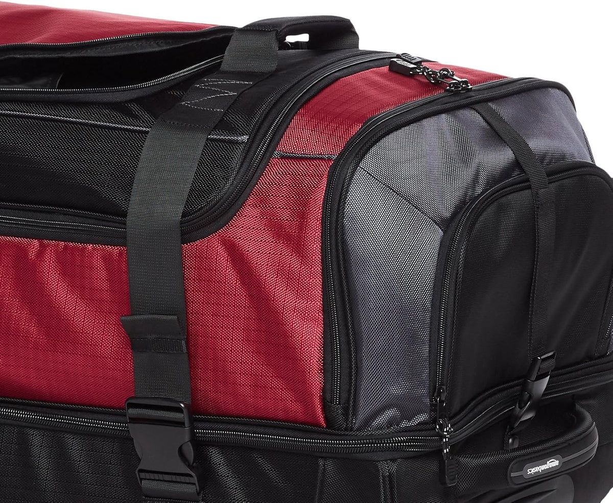 35-inch Large Rolling Duffel Bag with Wheels and Handle, Travel Duffle with Durable Ripstop Polyester Material, 2 Layers of Storage Space, Multiple Interior and Exterior Pockets, Black