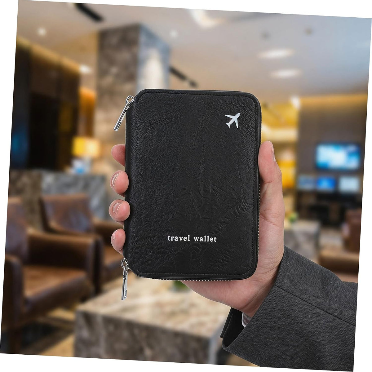 Travel Document Organizer Zipper Passport Holder for Travel Family, Lightweight Pu Leather Wallet with Multiple Compartments, Spacious Organization for International Trips