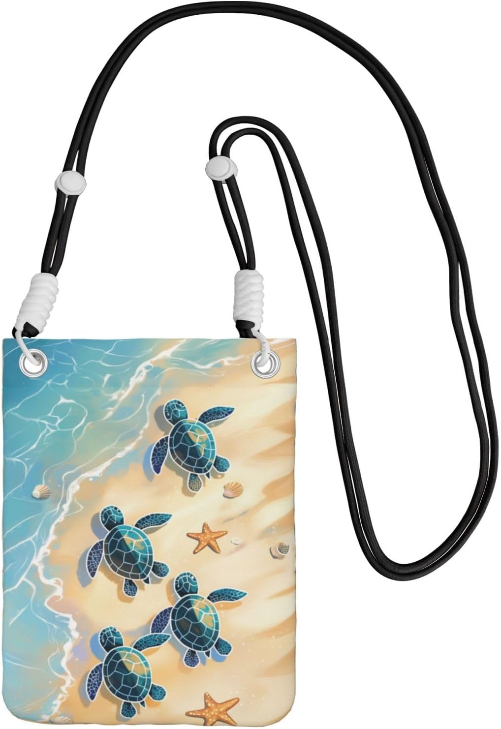 Women's Crossbody Phone Bag, Black Shoulder Strap, Adjustable Shoulder Strap, Vintage Sea Turtle Pattern