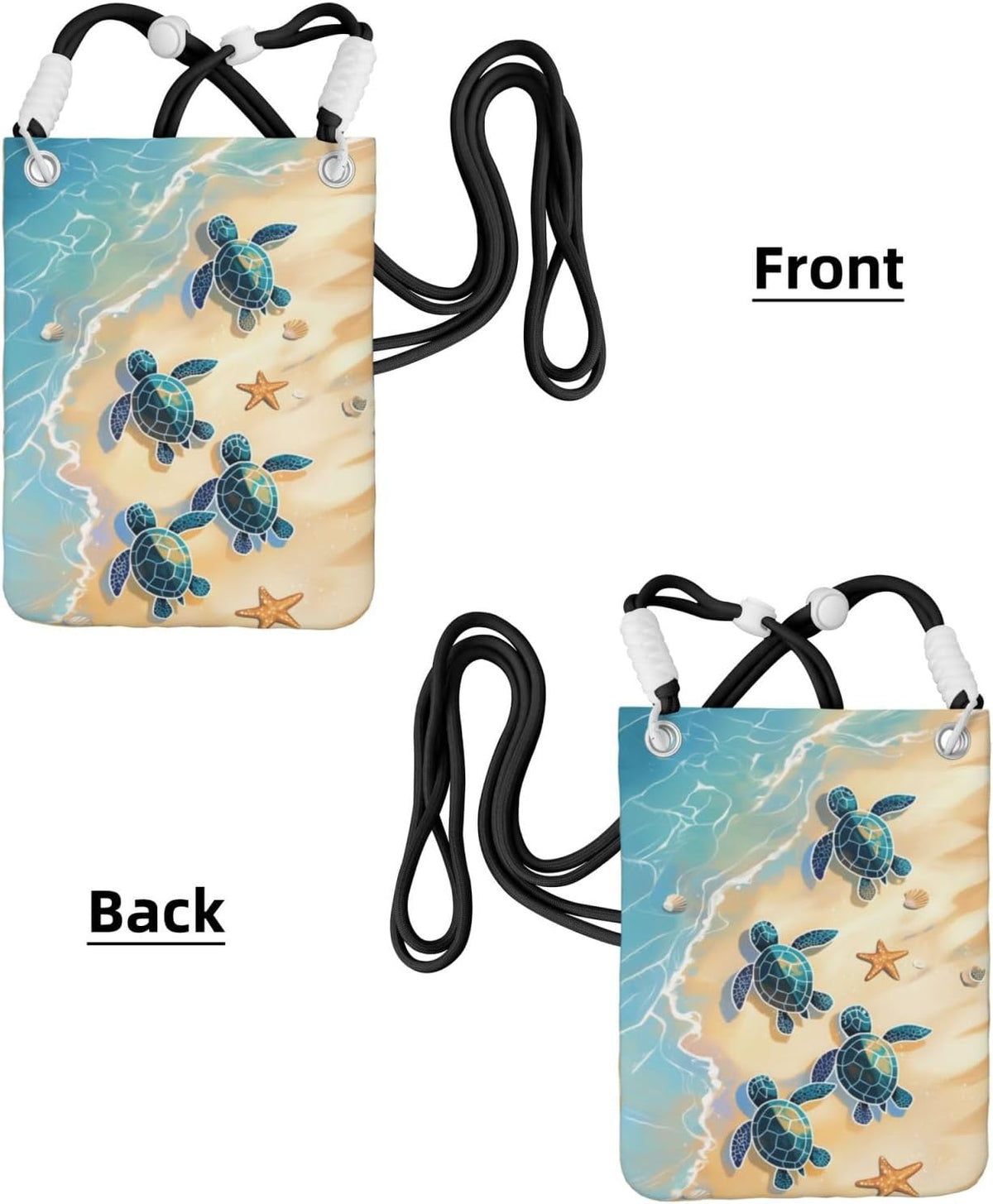Women's Crossbody Phone Bag, Black Shoulder Strap, Adjustable Shoulder Strap, Vintage Sea Turtle Pattern