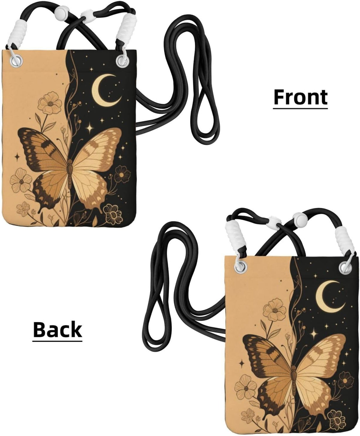 Women's Crossbody Phone Bag, Black Shoulder Strap, Adjustable Shoulder Strap, Vintage Sea Turtle Pattern
