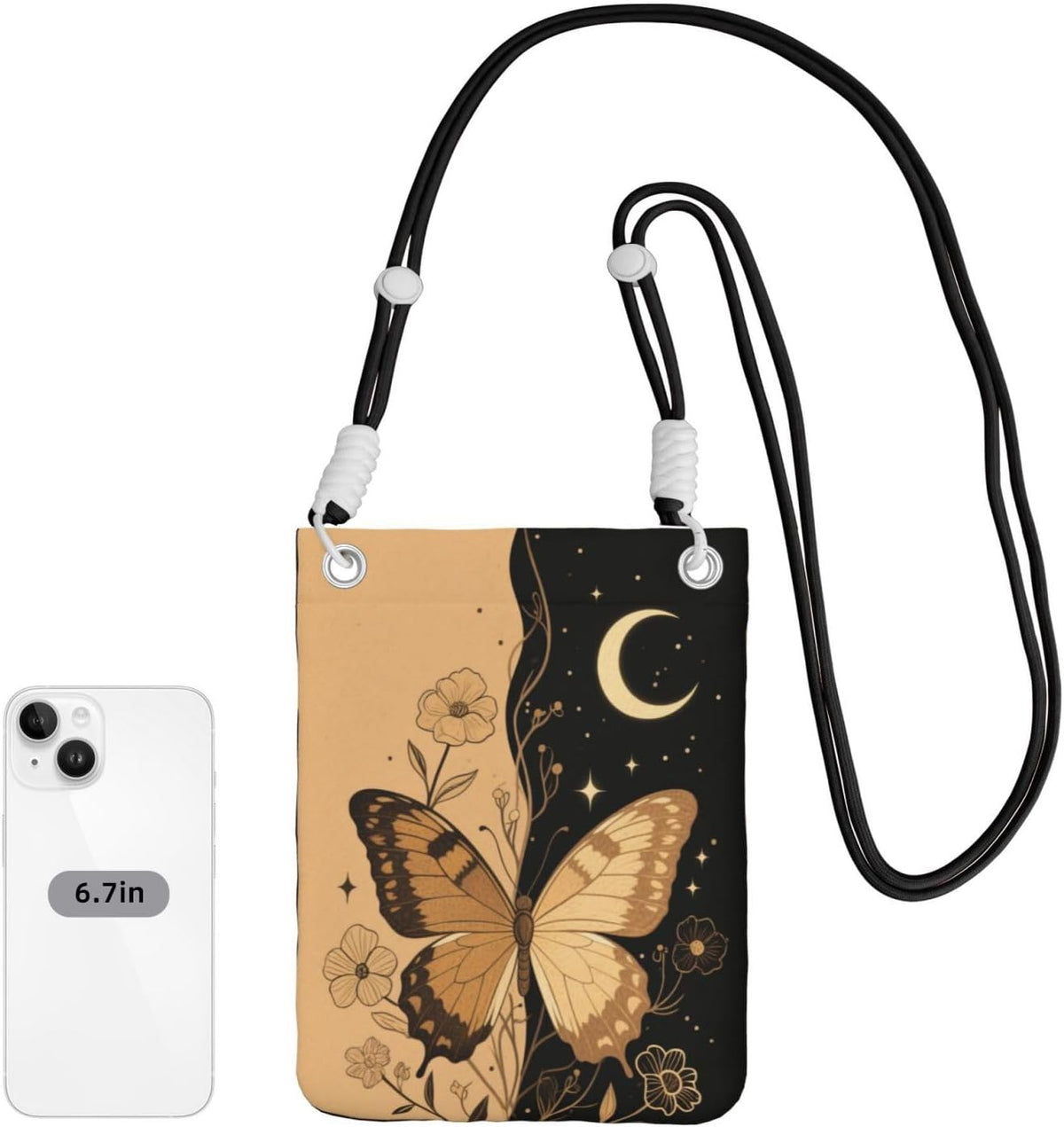 Women's Crossbody Phone Bag, Black Shoulder Strap, Adjustable Shoulder Strap, Vintage Sea Turtle Pattern