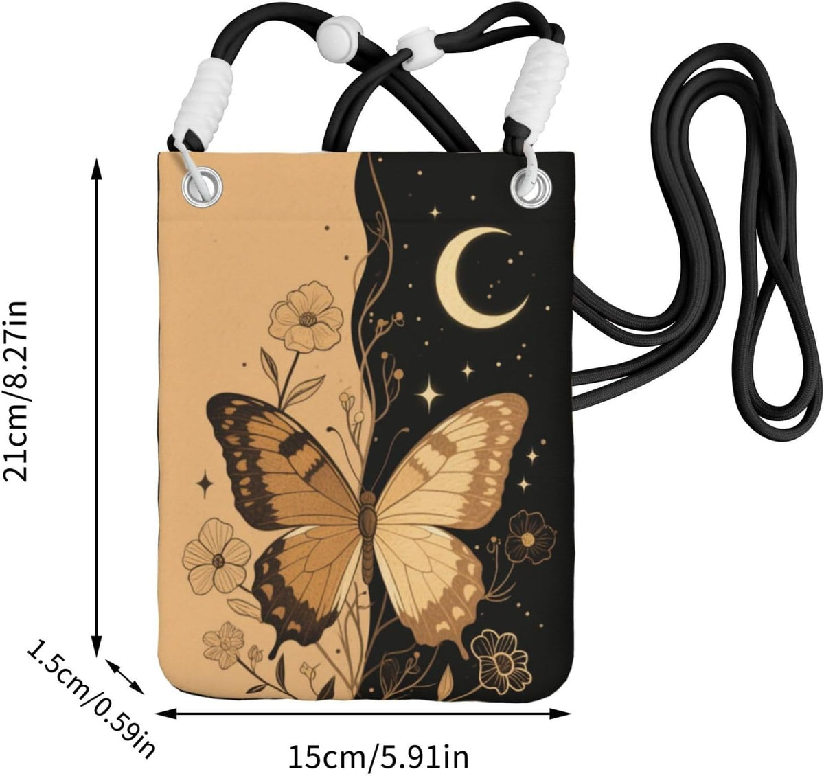 Women's Crossbody Phone Bag, Black Shoulder Strap, Adjustable Shoulder Strap, Vintage Sea Turtle Pattern
