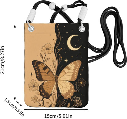 Women's Crossbody Phone Bag, Black Shoulder Strap, Adjustable Shoulder Strap, Vintage Sea Turtle Pattern