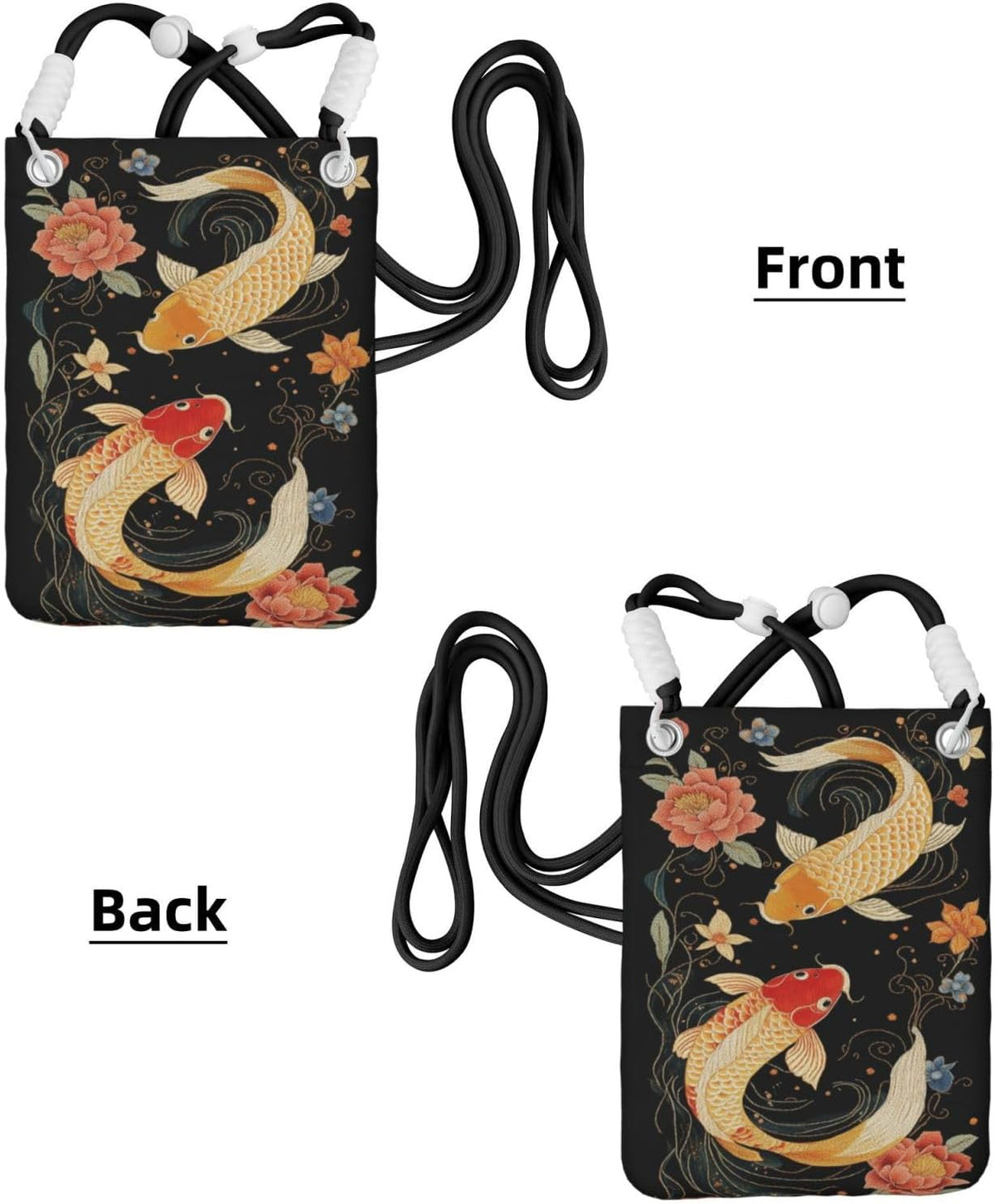 Women's Crossbody Phone Bag, Black Shoulder Strap, Adjustable Shoulder Strap, Vintage Sea Turtle Pattern