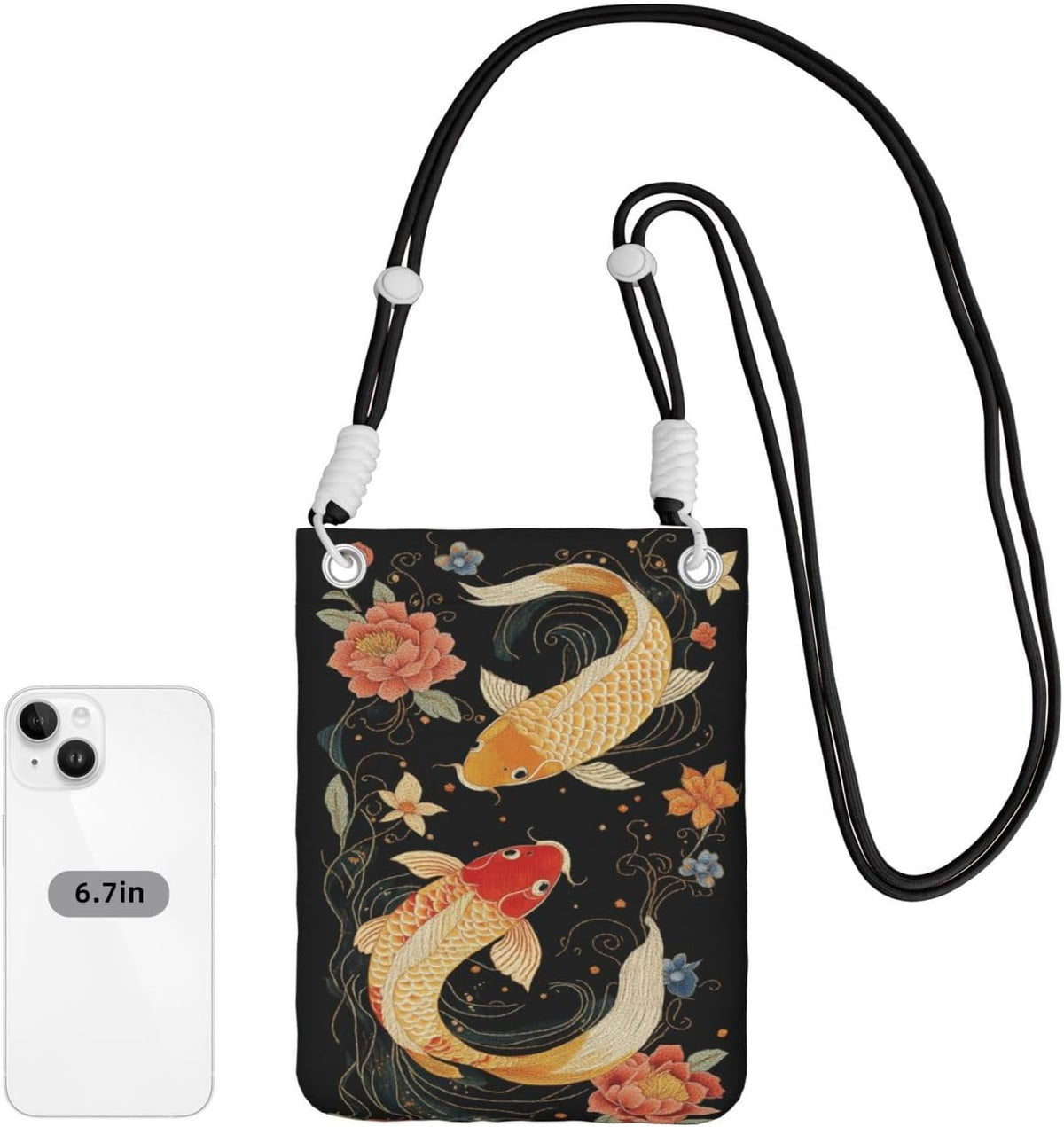 Women's Crossbody Phone Bag, Black Shoulder Strap, Adjustable Shoulder Strap, Vintage Sea Turtle Pattern