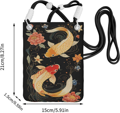 Women's Crossbody Phone Bag, Black Shoulder Strap, Adjustable Shoulder Strap, Vintage Sea Turtle Pattern