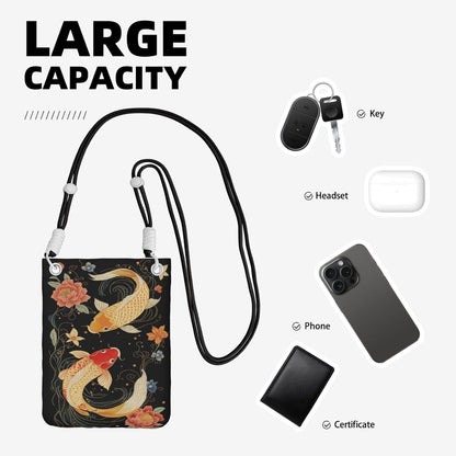 Women's Crossbody Phone Bag, Black Shoulder Strap, Adjustable Shoulder Strap, Vintage Sea Turtle Pattern